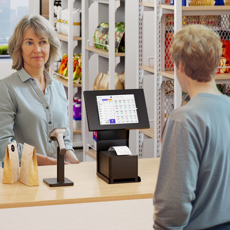 Anti-Theft Tablet Kiosk With Printer Shelf, Black