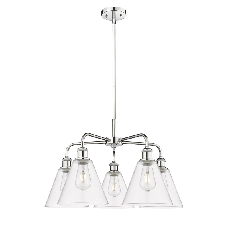 Lustre cône à 5 lumières Beva, Transparent, Chrome poli