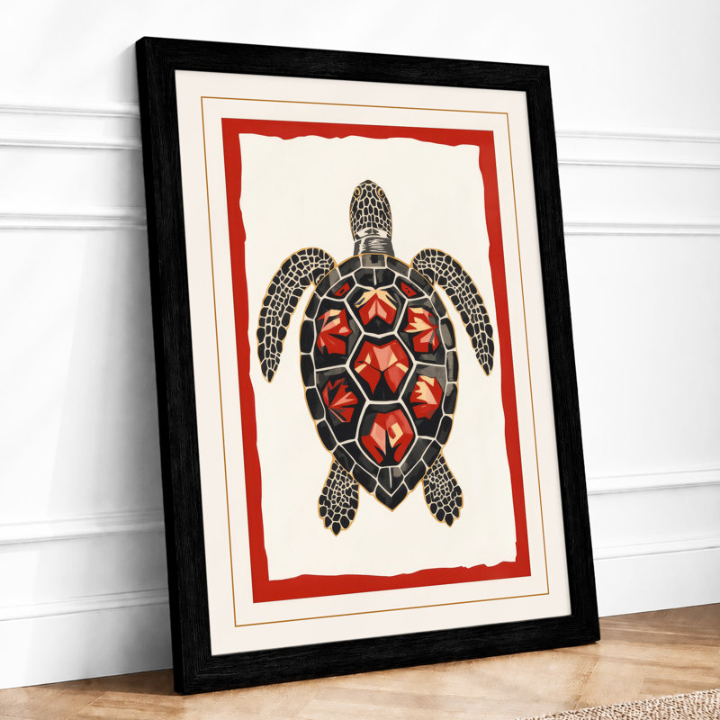 Ornamental Sea Turtle Coastal - Framed Print, A4 - 29.7 x 21.0 cm, Black