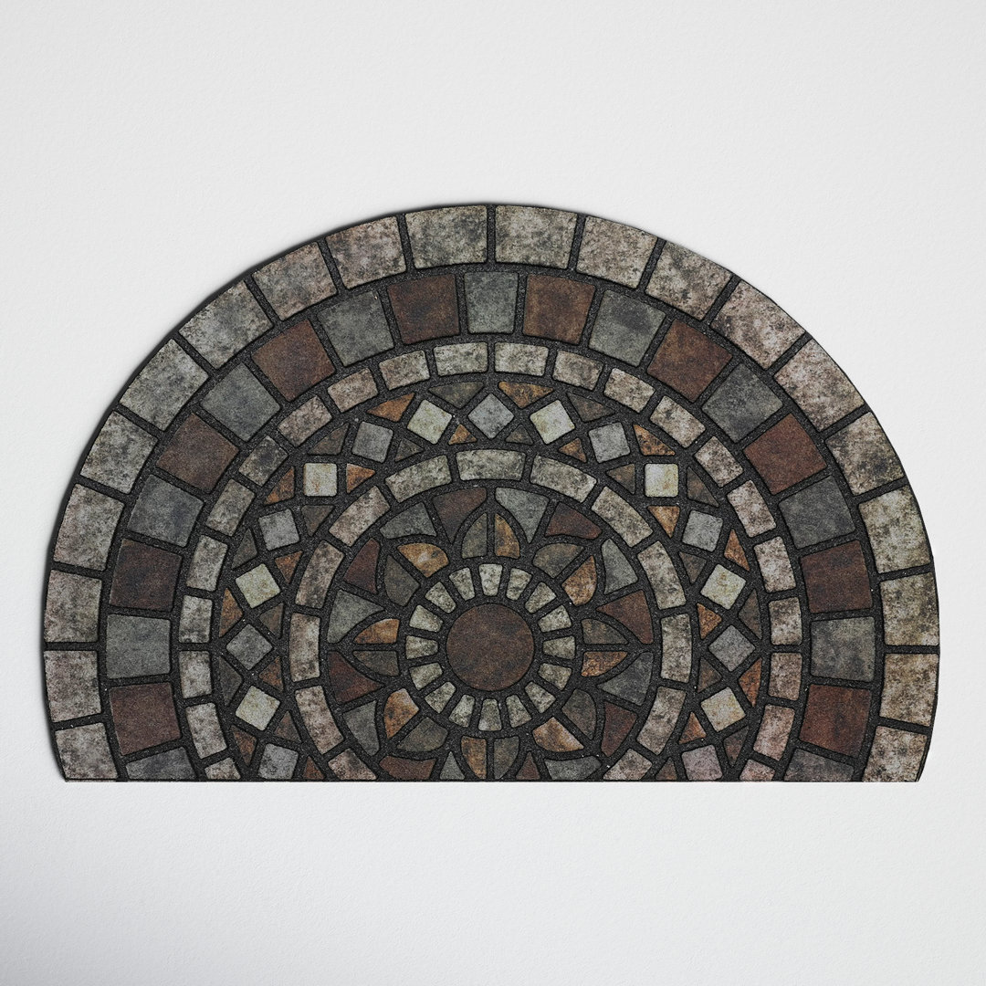 Andricka Geometric Tiled Medallion Recycled Rubber All Weather Non-Slip Outdoor Slice Door Mat Lark Manor™