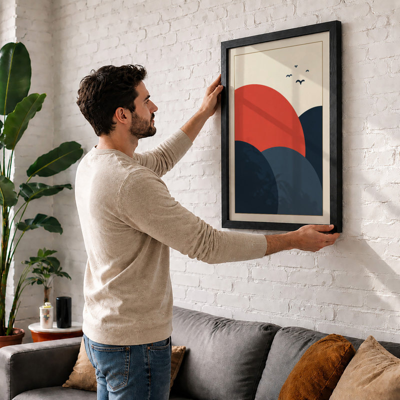 Dusk Over Rolling Hills Minimalist - Framed Print, A4 - 29.7 x 21.0 cm, Black
