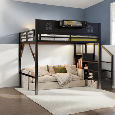 Lit mezzanine double avec escalier et garde-robe