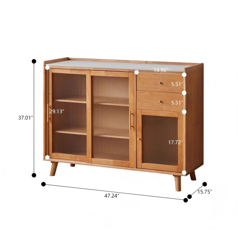 Buffet brun en bois d'hévéa massif 47,24 po