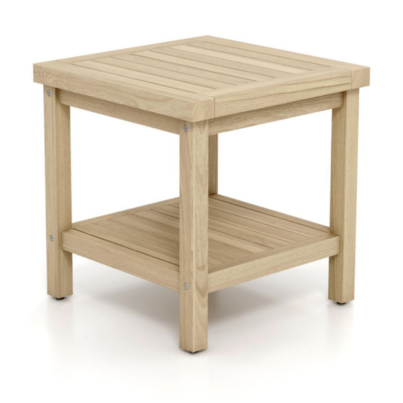 Millwood Pines 1 Pcs 2-tier Outdoor Side Table, Teak Wood End Table With Storage Shelf Natural