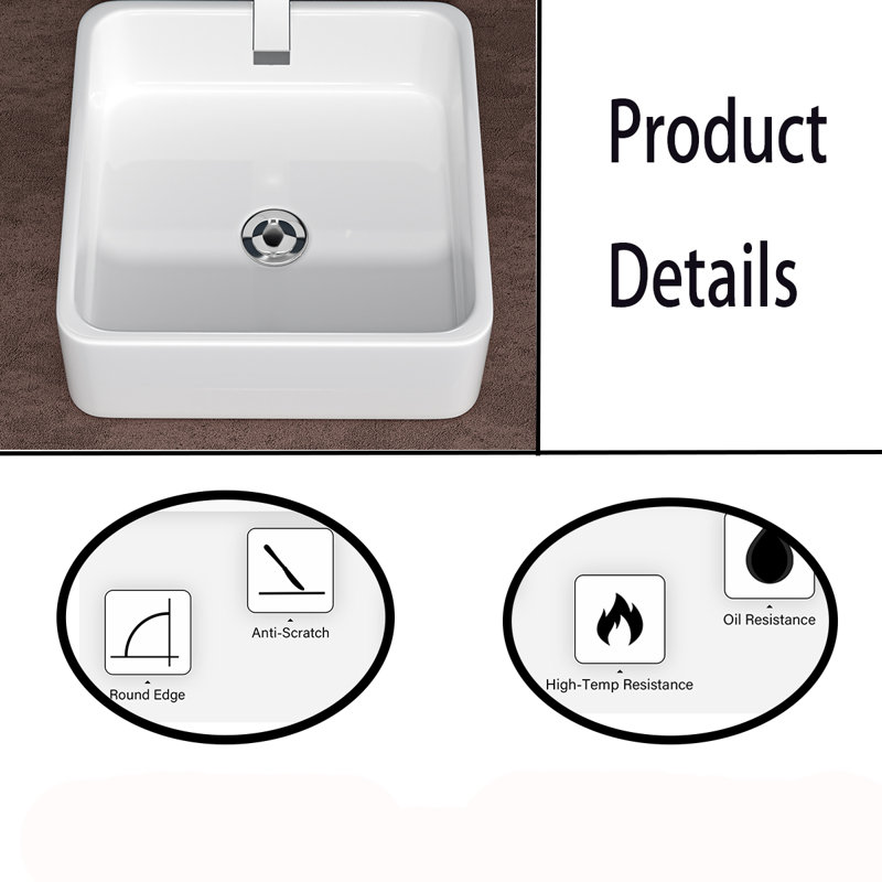 MONSFEST 15'' Ceramic Square Bathroom Sink