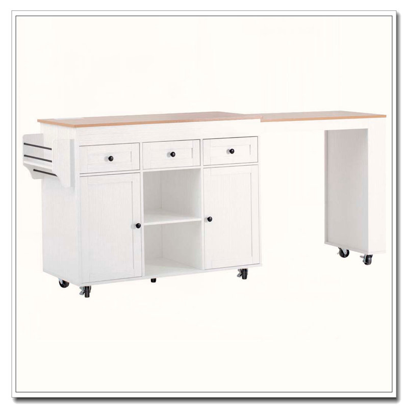 85.5" Kitchen Island with Extendable Dining Table & Power Outlet, White