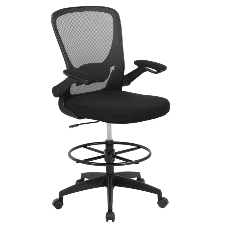 Tabouret de dessinateur pivotant à hauteur ajustable en filet avec repose-pieds et support lombaire