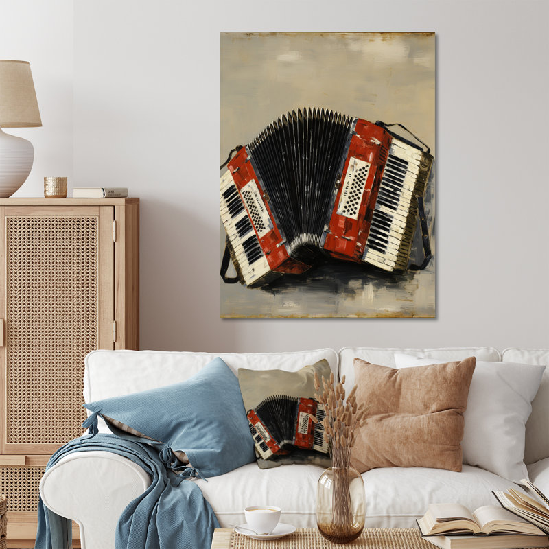 «Red Classic Crimson Accordions», art mural musique en métal, H 40 po x l 30 po x P 1,5 po