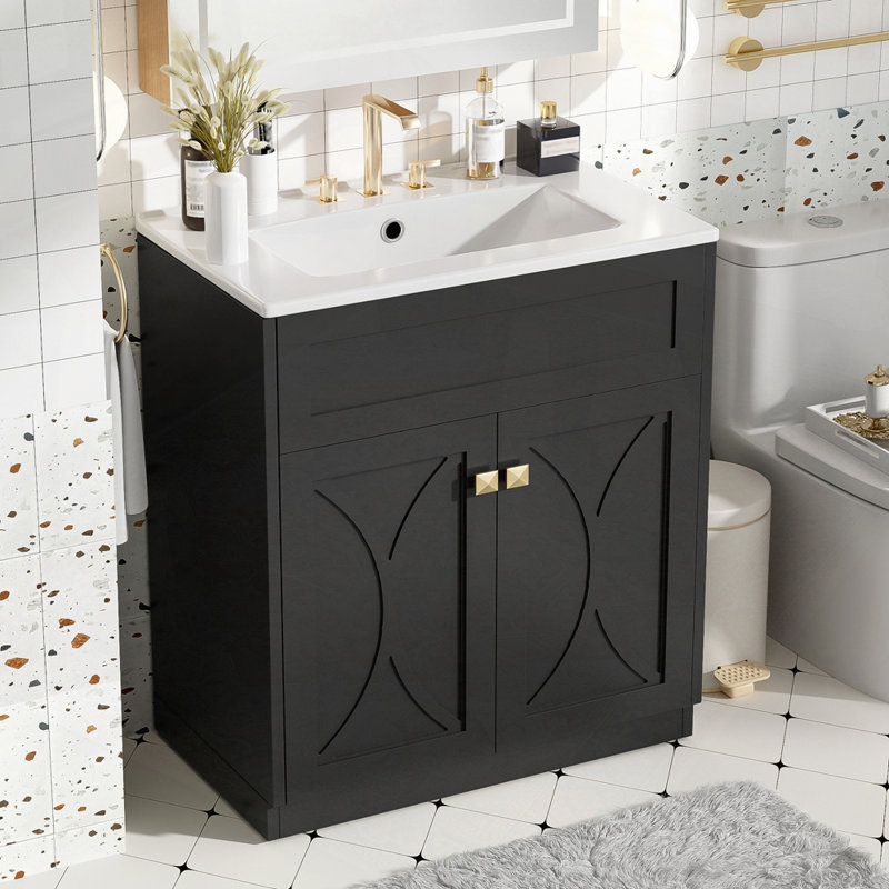 Ensemble de meuble-lavabo avec lavabo en céramique, Noir, noir, noir, noir