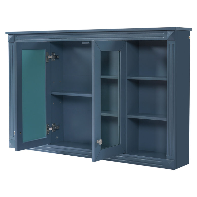 Armoire de toilette murale de 47 pouces avec miroir, tablette réglable et tablettes ouvertes, Blue