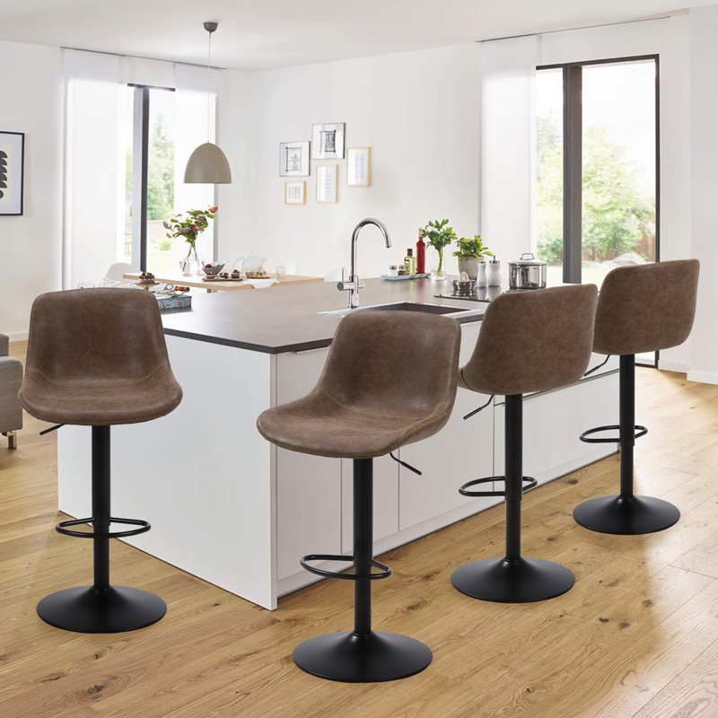 Swivel Upholstered Adjustable Height Counter Stool with Metal Frame, Brown, 4