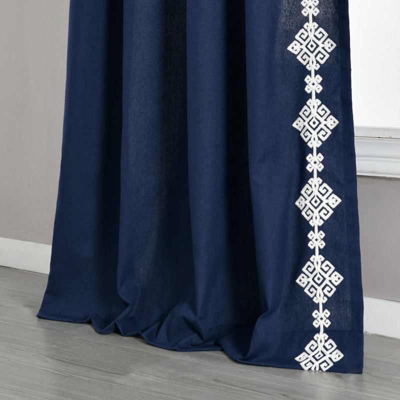 Panneau de rideaux / rideaux obscurcissant en mélange de coton, Bleu marine