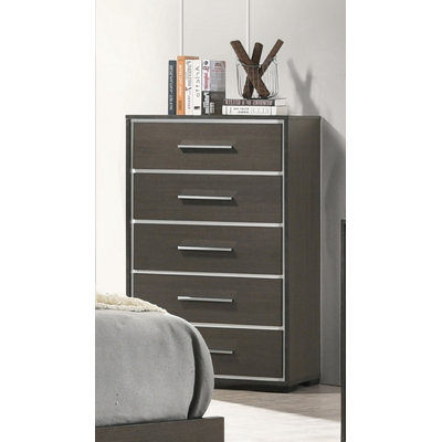 Contemporary Five-Drawer Storage Chest with Chrome Accents and Metal Hardware