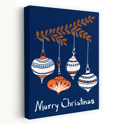 Festive Hand Drawn Ornaments Abstract Classic Colorful Winter Wall Art Print 1 Piece Wrapped Canvas Wall Art