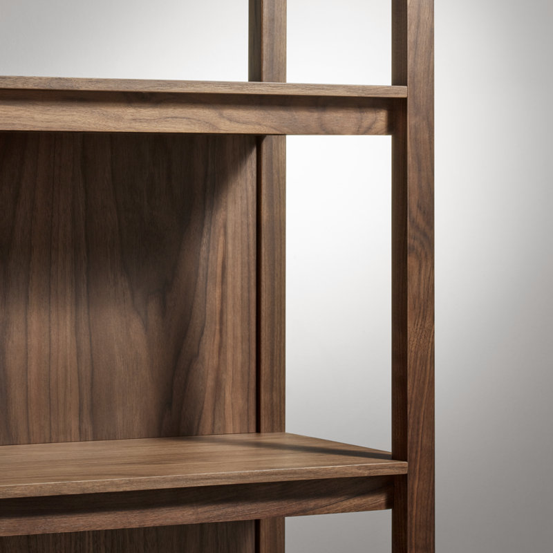 Open Plan Solid Wood Etagere Bookcase, Walnut
