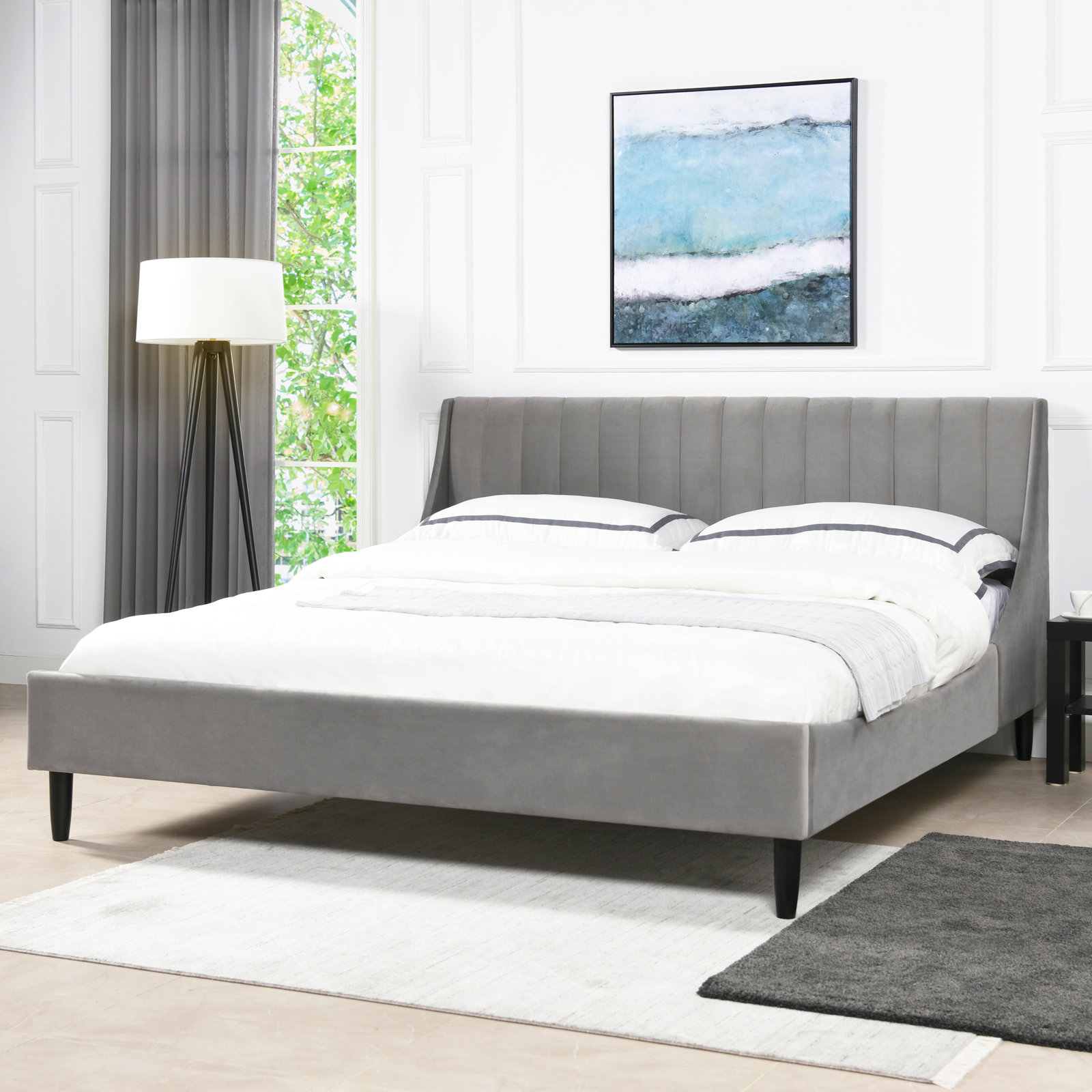 Helaina Upholstered Wingback Bed, Opal Gray Velvet, California King