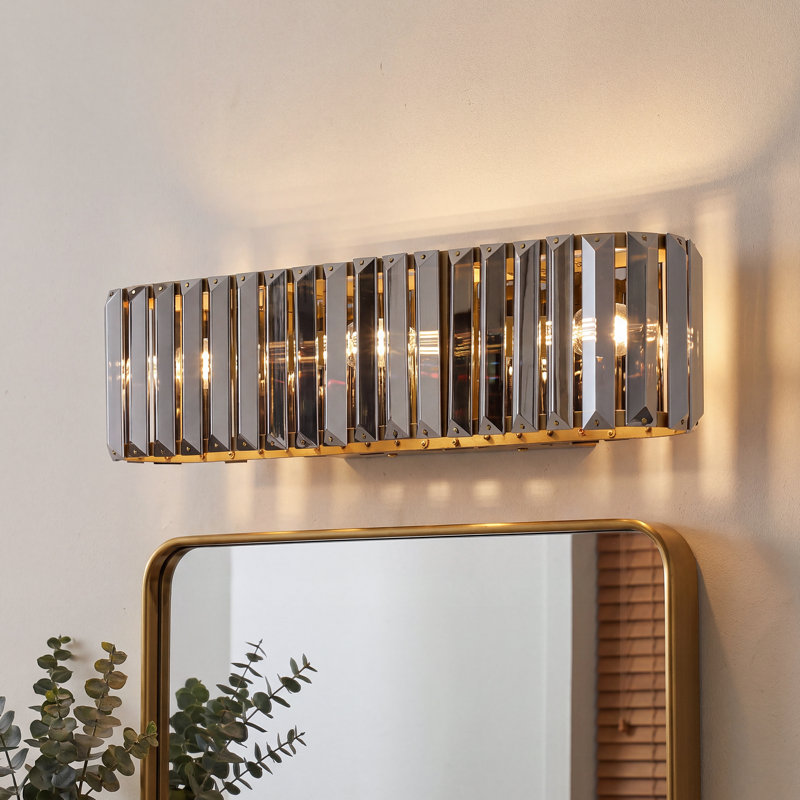 3‑Light Smoky Crystal Bathroom Vanity Light