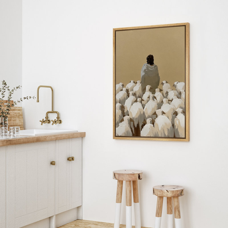 Christ Jésus et les moutons, illustrations rétro, Naturel, H 24 po x l 16 po