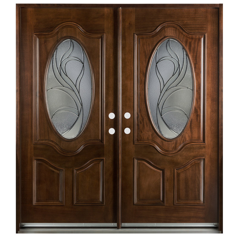 Porte d'entrée extérieure pré-montée en acajou prête à installer pour l'extérieur, H 80 po x l 72 po x P 1,75 po, Gauche
