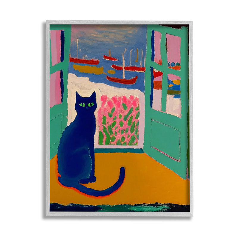 Ba-294 - Chat noir encadré dans une porte, encadré sur bois, par Gary Shergill Designs, Estampe numérique Farmhouse