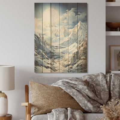 Majestic Mountain Peaks I - Mountains Wood Art On Natural Pine Wood