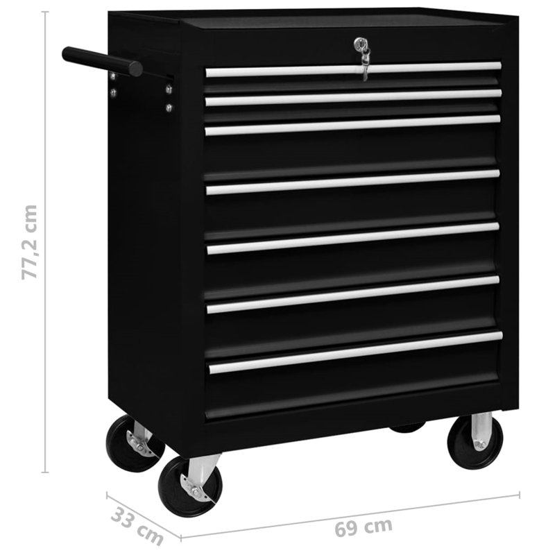 Strattenburg Tool Trolley with 7 Drawer, Black