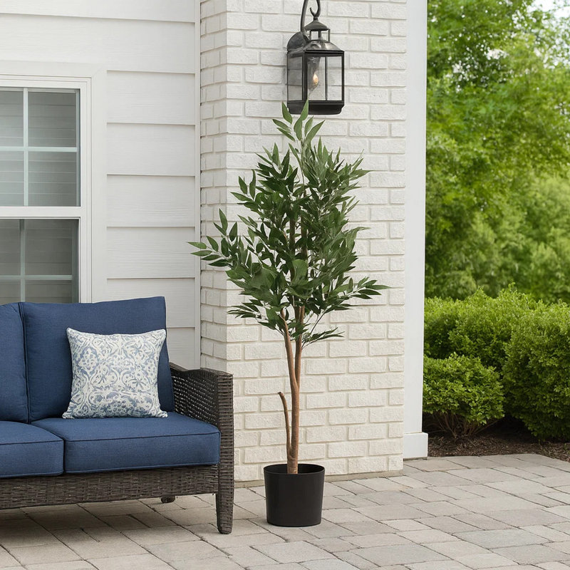 47 Inch Acacia Tree Artificial Plant, 660 Silk Green Leaves W Black Pot