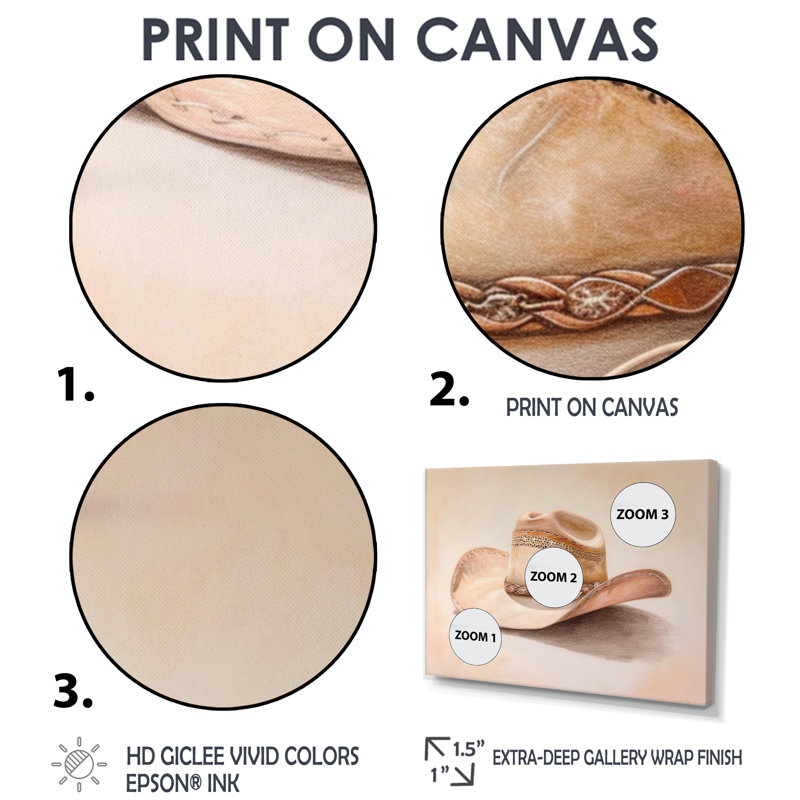 Cowboy Hat - Cowgirls, art mural, Toile avec cadre flottant brun, H 28 po x l 60 po x P 1,5 po