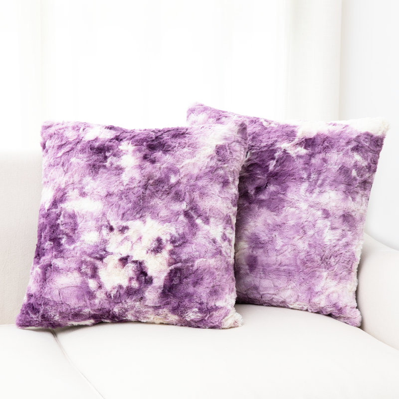  Faux Fur Throw Pillow, White/Purple
