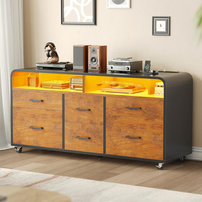  47'' Wide 6 -Drawer Mobile File Cabinet with Power Strip