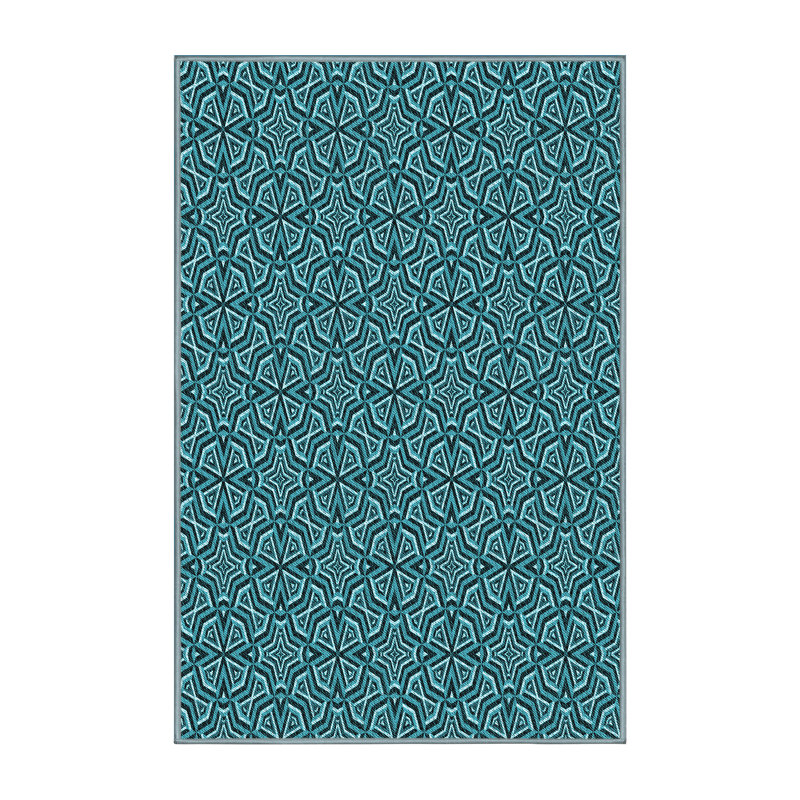 Tapis bleu sarcelle à motif géométrique, Rectangle 5 pi x 7 pi