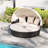 Patio Round Daybed Pe Rattan Cushioned Sectional Seating With Retractable Canopy