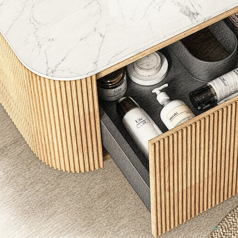 Armoire murale 48 po, avec comptoir en pierre frittée et 2 tiroirs, sans lavabo, sans robinet