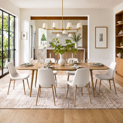 6 - Person Dining Table Sets With Extendable Table & 6 Upholstered Fabric Chairs