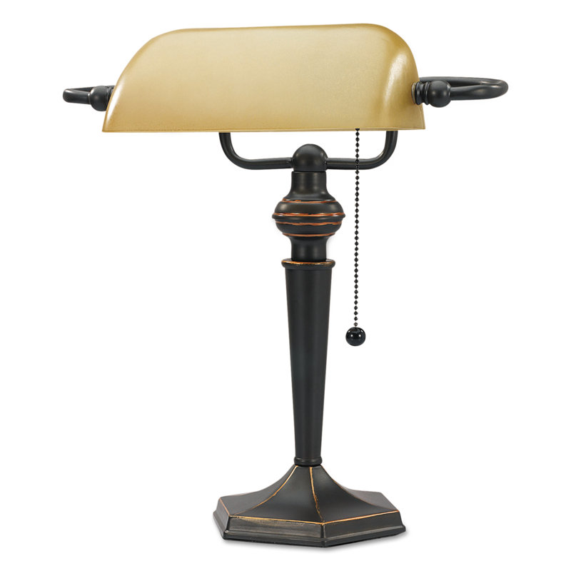 Antique Bronze Traditional Banker's Lamp with Amber Shade