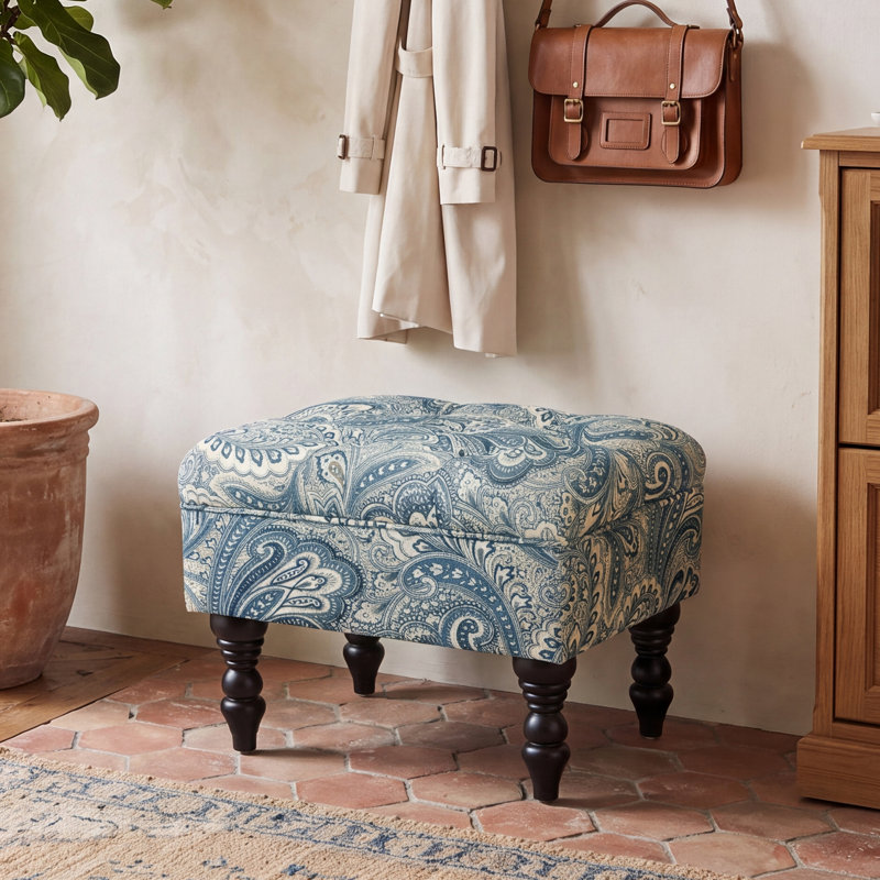Repose-pieds Cauley, 100% lin cachemire bleu