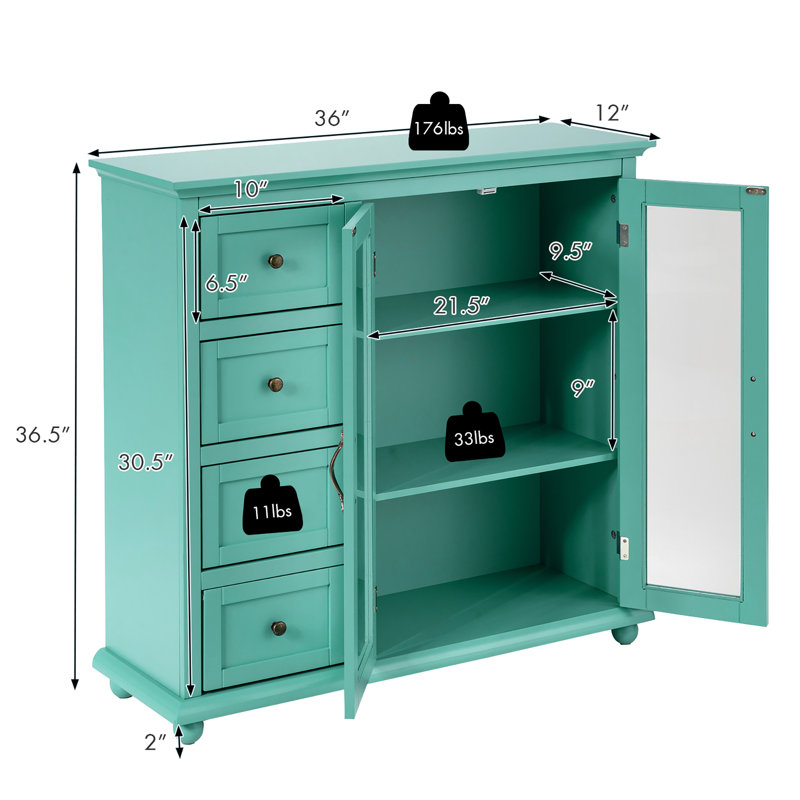 Large desserte 4 tiroirs 36 po Nahant, Vert