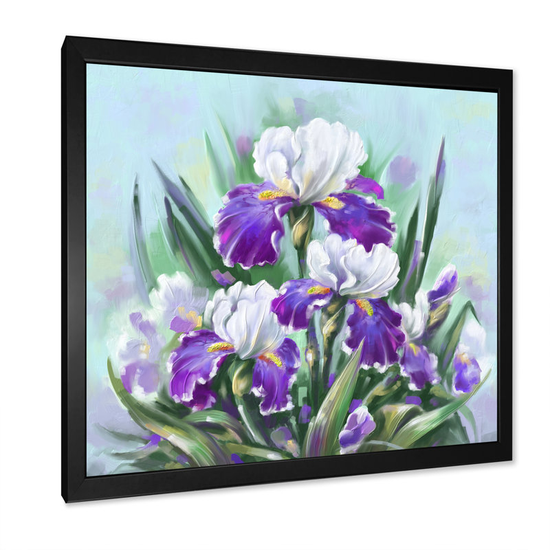 Fleurs et iris mauves en fleurs, Impression noire sur toile encadrée, H 16 po x l 16 po x P 1 po