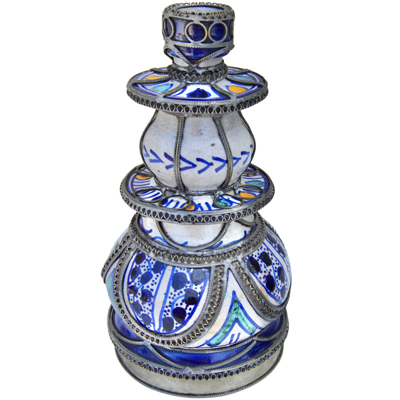 Porte-bougie en céramique incrusté de filigrane antique bleu andalou