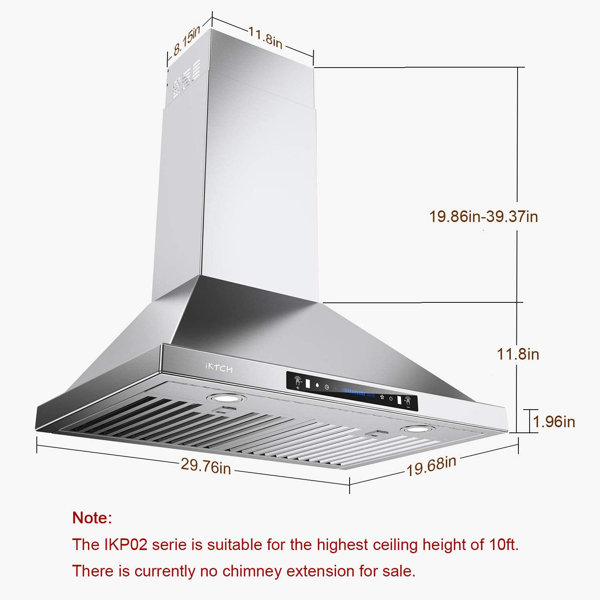 IKTCH 30-in 900-CFM Ducted Stainless Steel Wall-Mounted Range Hood with Charcoal Filter | WMP02R30-2