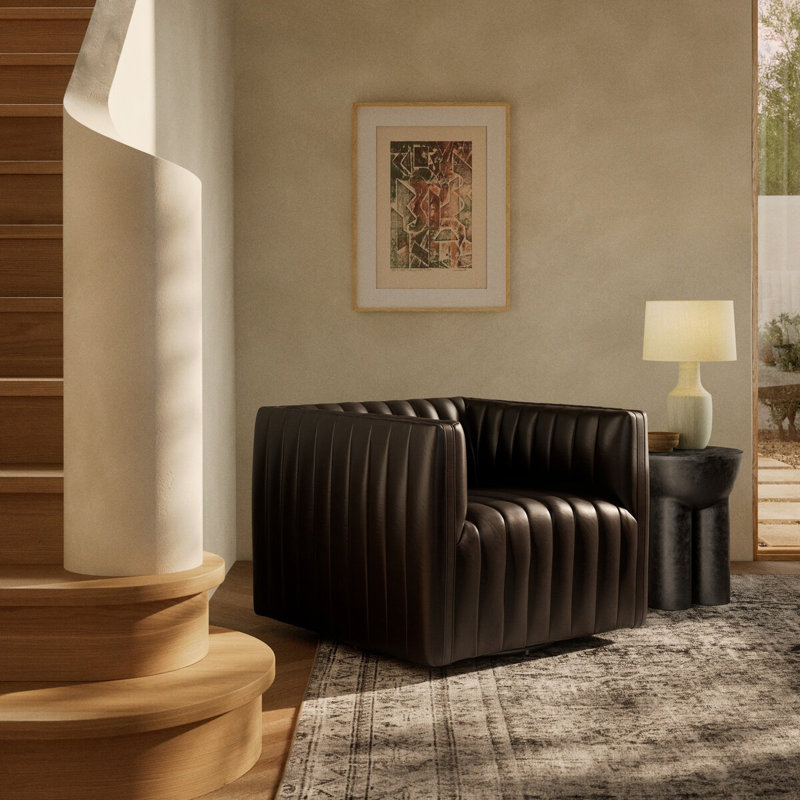 Augustine Swivel Tufted Club Chair, Palermo Drift Top Grain Leather