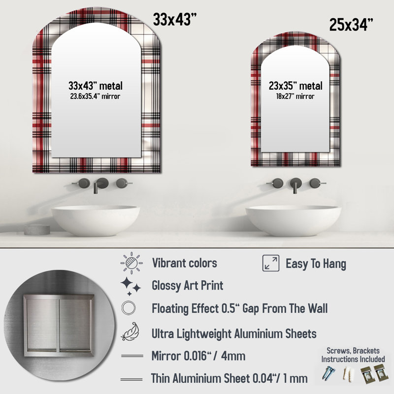 Rustic Farmhouse Plaid - Miroir mural asymétrique unique à carreaux, 34 po x 25 po