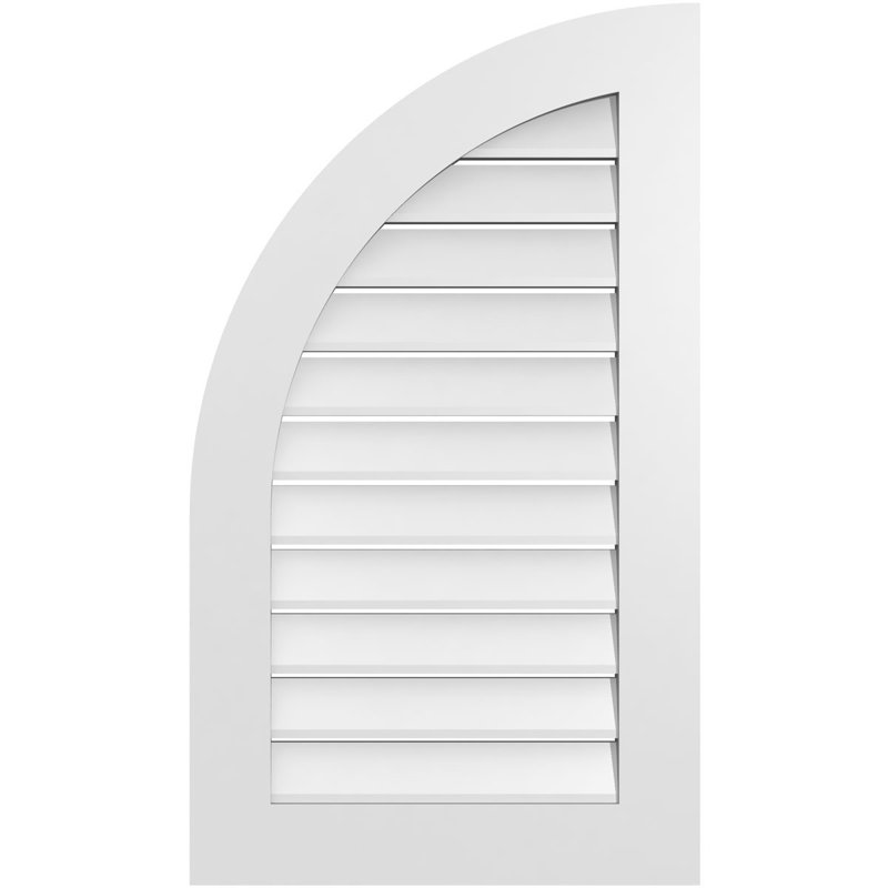 Quarter Round Left Surface Mount Signature Urethane Functional Gable Vent, Primed Tan, 34" H x 28" W x 1.5" D