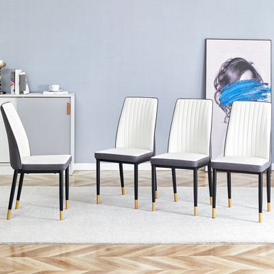 Ensemble de 4 chaises de salle à manger, ensemble de chaises de salle à manger blanc et gris, siège à haut dossier en polyuréthane et chaise noire robuste pour la salle à manger, la cuisine et le salon C-010 W1151P192238