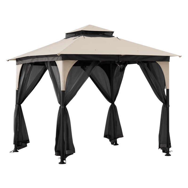 SUNJOY 9x9 2-Tier Steel Frame Gazebo with Netting -, Tan/Khaki