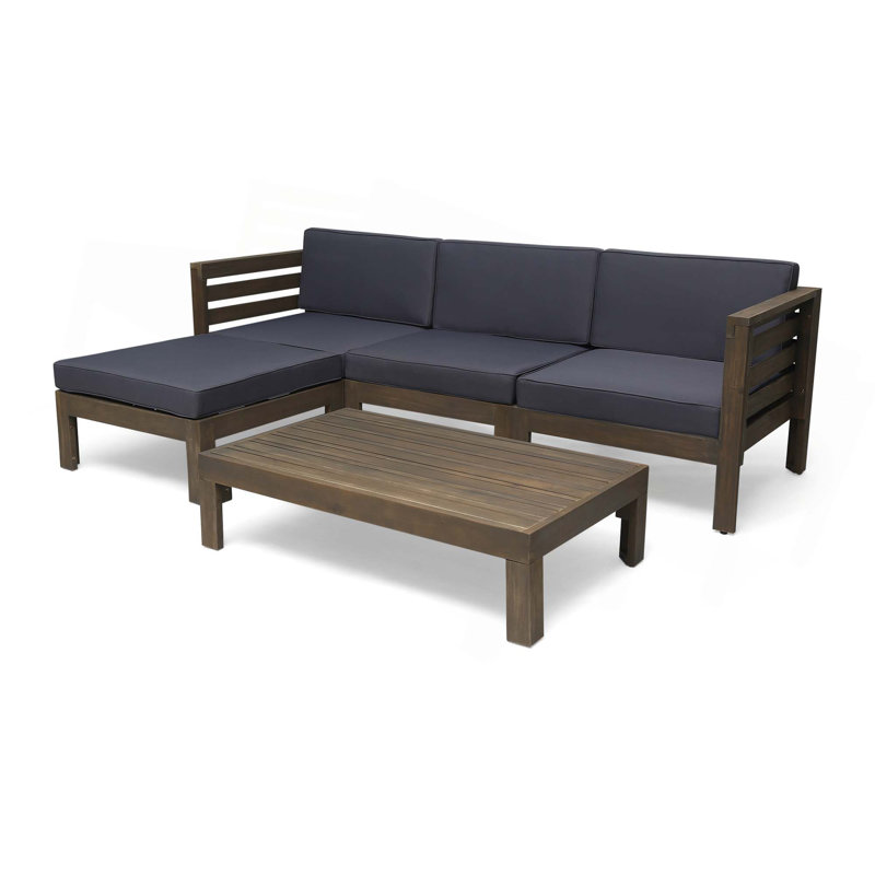 Ensemble de canapé en L pour jardin, cour arrière, porche, Brun, Gris foncé