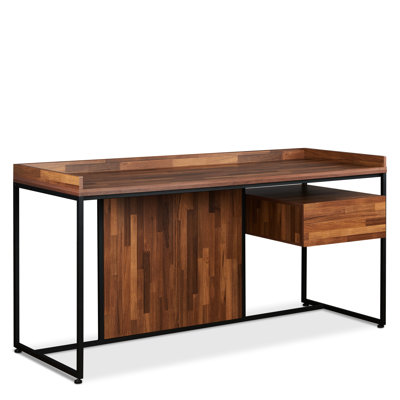 Rectangular Writing Desk With Walnut & Sandy Black Finish - 1 Drawer Storage, Metal Sled Base, Pb Material, 70lbs Weight Limit, 62"x24"x31 Drawer, Bea