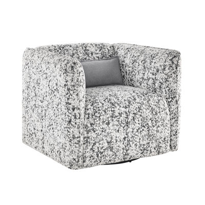 Fauteuil pivotant en tissu gris moderne - siège de salon avec rembourrage en mousse haute et ressorts ensachés, poids maximal de 300 lb, coussins attachés, rotation à 360 degrés, un coussin lombaire rembourré de mousse,
