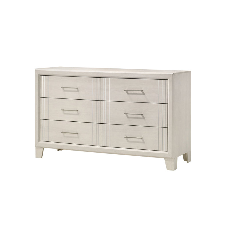 Ensemble de commode et miroir Charie, 6 tiroirs spacieux, pieds fuselés, bois blanc, White