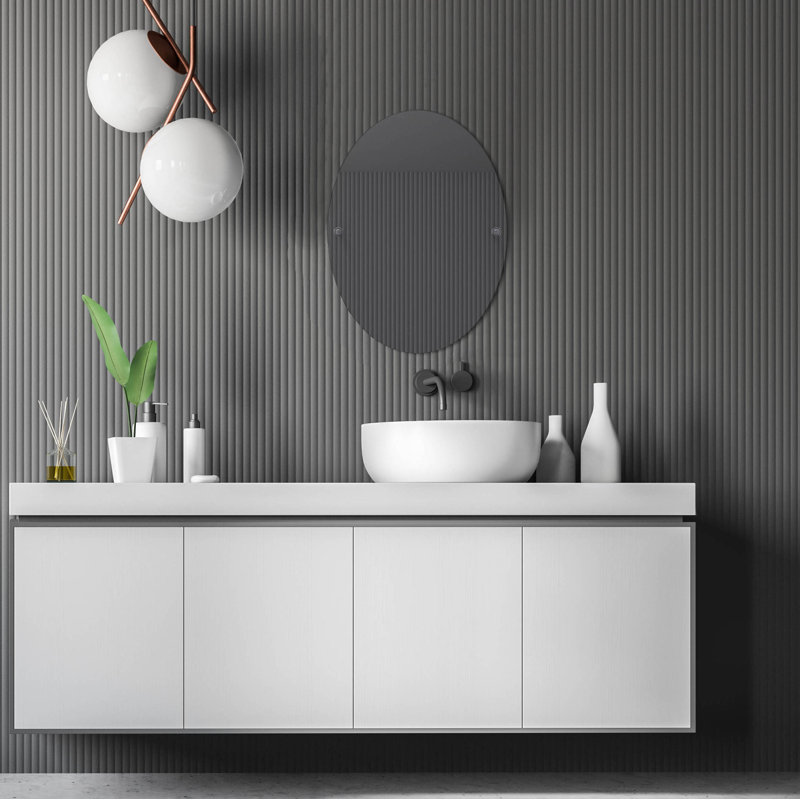 Miroir de meuble-lavabo biseauté sans cadre Freyja, Gris mat, 29" H x 21" W